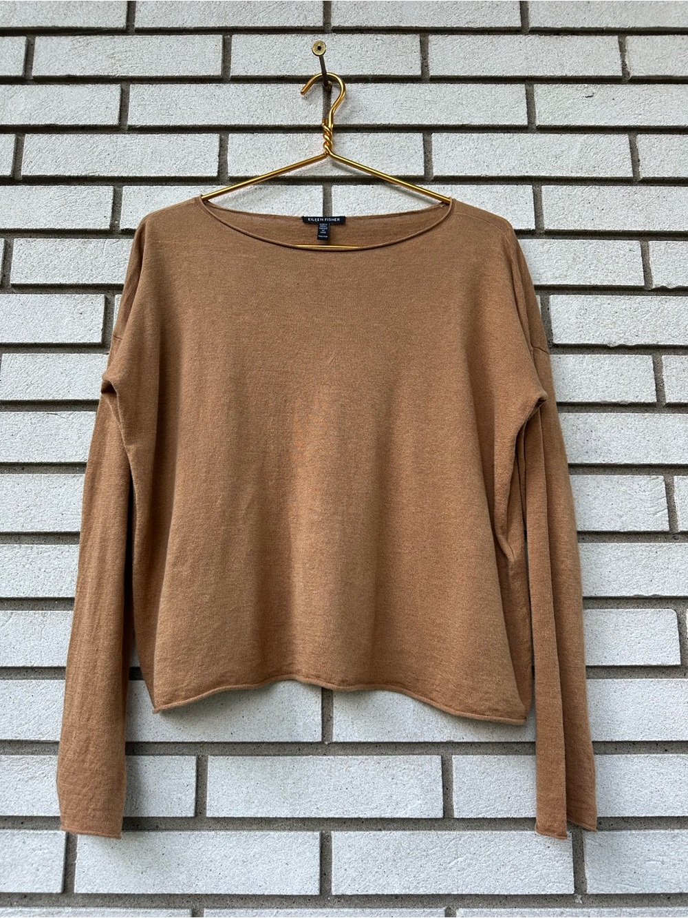 Eileen Fisher XXS Organic Linen Cotton Lightweight Boxy Pullover Sweater Brown